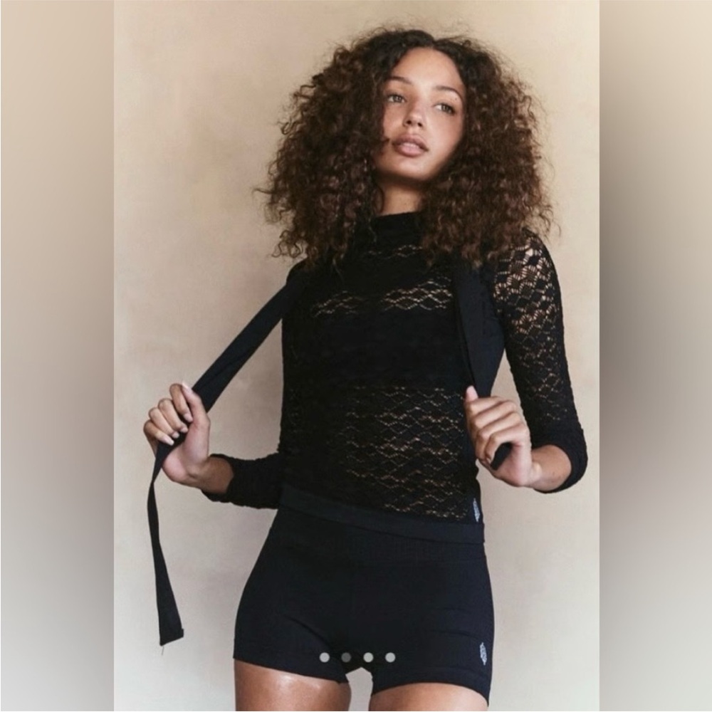 NWT Free People Movement Black Diamond Lace Shirt M/L. $78